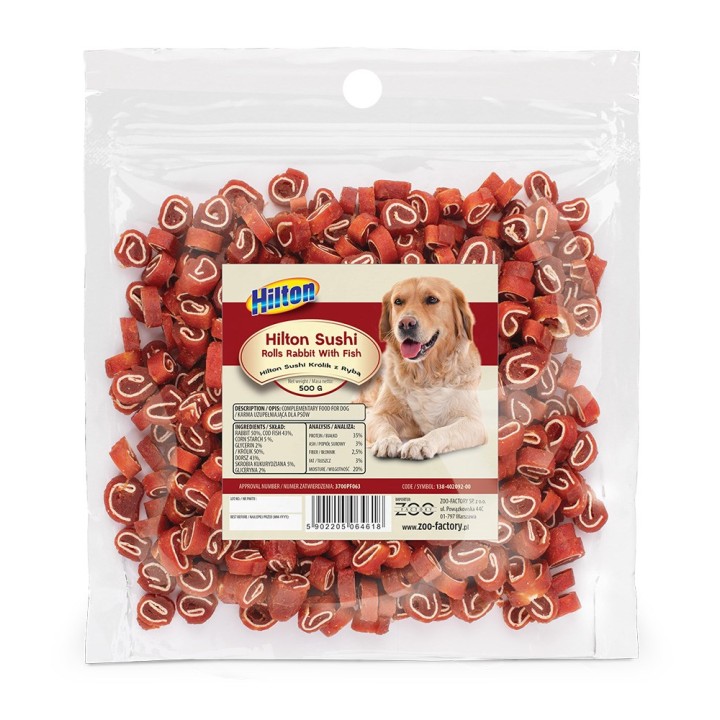 HILTON Involtini Sushi Coniglio con Pesce - snack per cani - 500 g