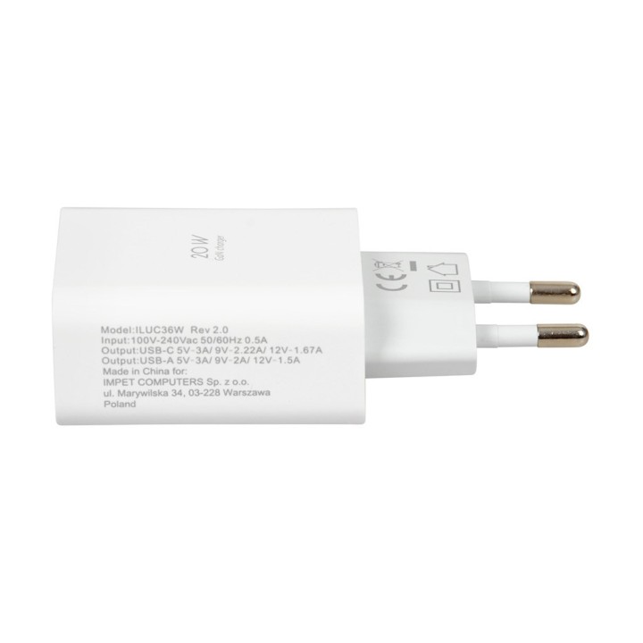 Caricabatterie a parete iBOX C-36 GaN PD20W bianco