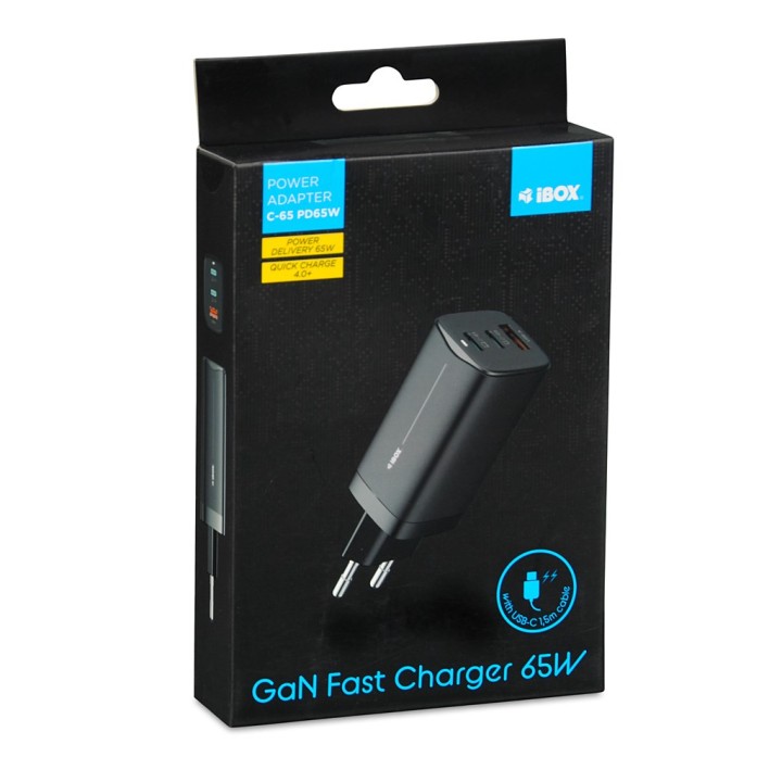 iBOX C-65 Caricabatterie universale nero GaN 65W