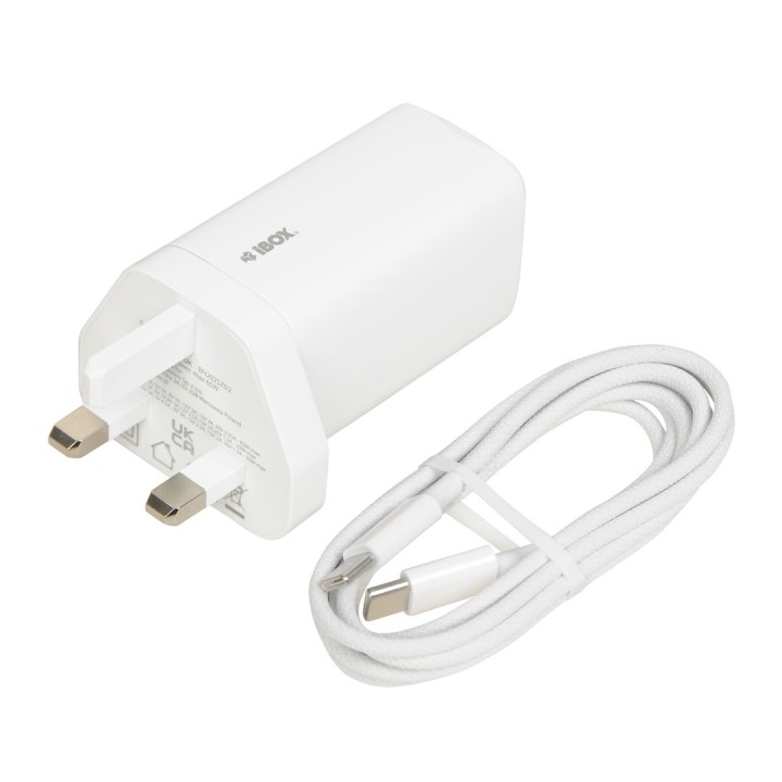iBOX C-65 caricabatterie universale bianco GaN 65W spina UK