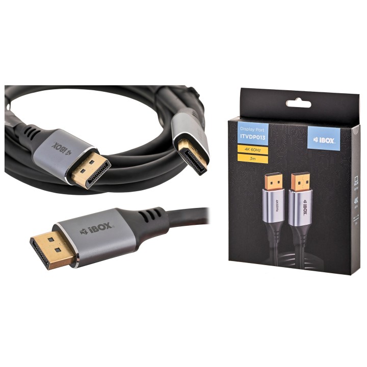 iBox ITVDP013 DisplayPort cavo 4K 60Hz spina dorata 3 m