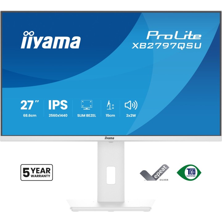 iiyama ProLite XB2797QSU-W1 monitor per computer 68.6 cm (27 ) 2560 x 1440 pixel Quad HD LED bianco