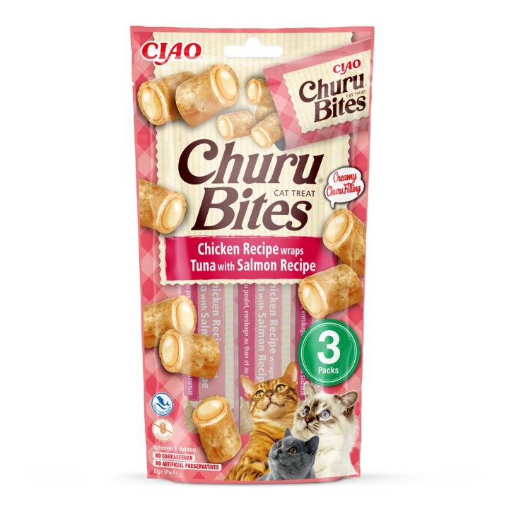 INABA Churu Bites Pollo con tonno e salmone - snack per gatti - 3x10 g