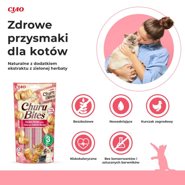 INABA Churu Bites Pollo con tonno e salmone - snack per gatti - 3x10 g