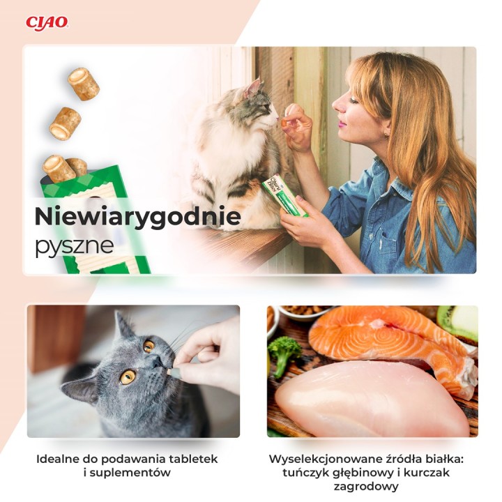 INABA Churu Bites Pollo con tonno e salmone - snack per gatti - 3x10 g
