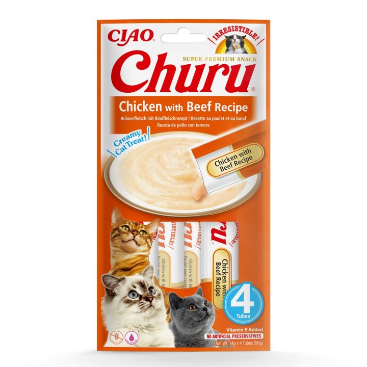INABA Churu Pollo con ricetta manzo - snack per gatti - 4x14 g