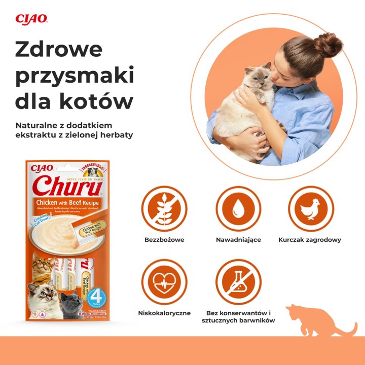INABA Churu Pollo con ricetta manzo - snack per gatti - 4x14 g