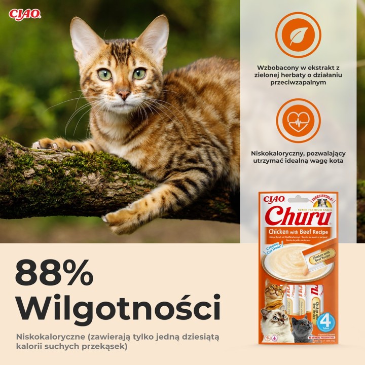 INABA Churu Pollo con ricetta manzo - snack per gatti - 4x14 g