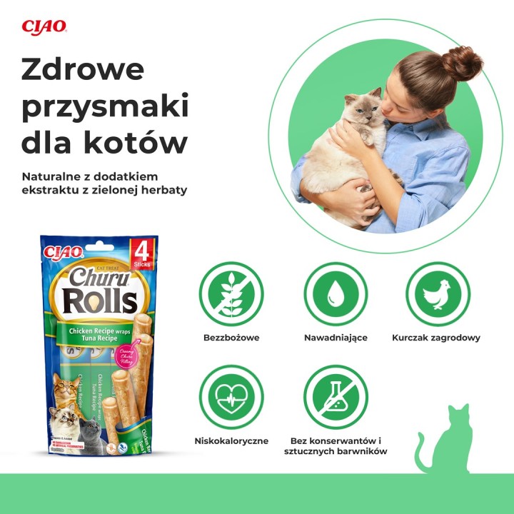 INABA Churu Rolls Involti ricetta pollo Ricetta tonno - snack per gatti - 4x10 g