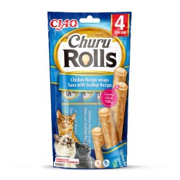 INABA Churu Rolls Involti ricetta pollo Ricetta tonno con capasanta - snack per gatti - 4x10 g