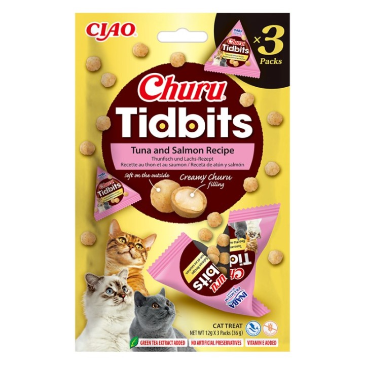 INABA Churu Tidbits Tonno con Salmone - snack per gatti - 3x12g