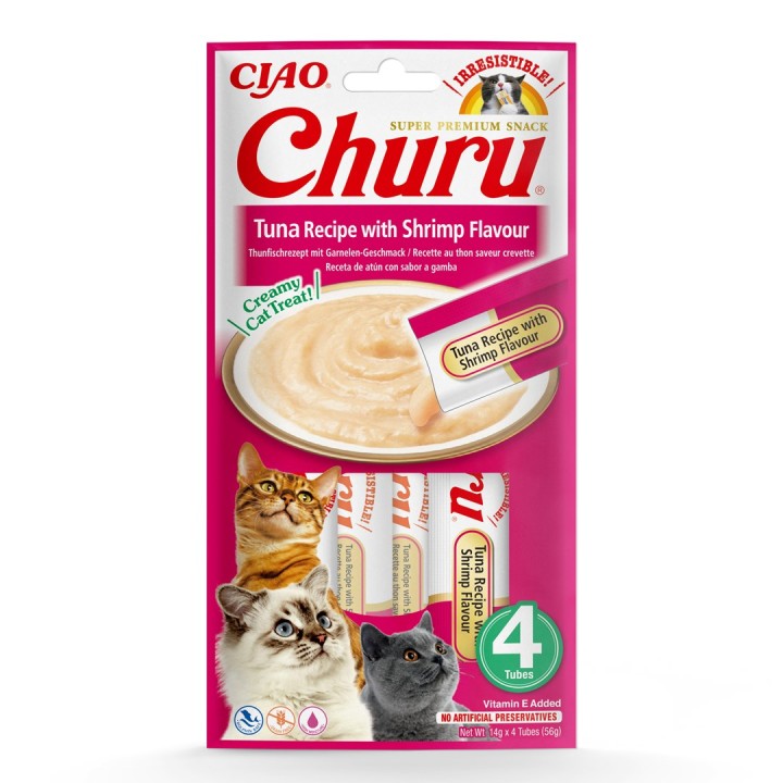 INABA Churu Tonno con aroma di gamberetto - snack per gatti - 4x14 g