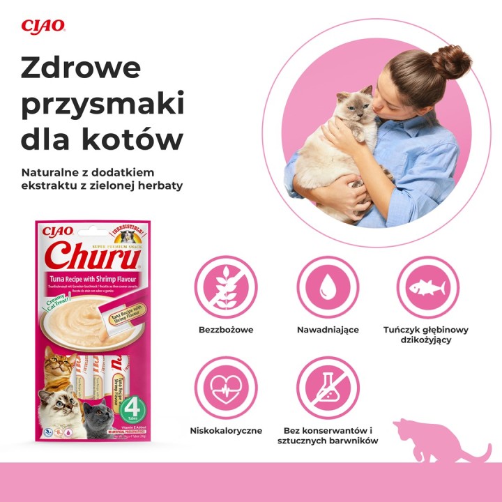 INABA Churu Tonno con aroma di gamberetto - snack per gatti - 4x14 g