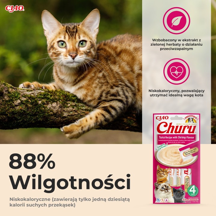 INABA Churu Tonno con aroma di gamberetto - snack per gatti - 4x14 g