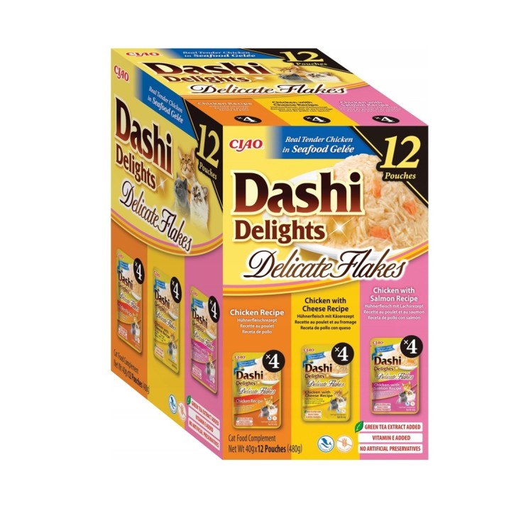 INABA Dashi Delights Fiocchi Delicati Mix Pollo - cibo umido per gatti - 12x40g