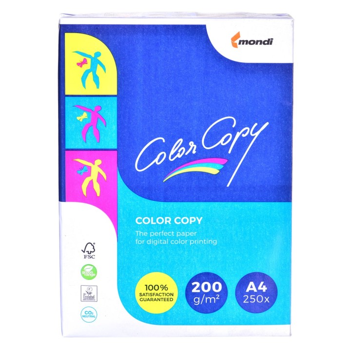 Carta fotocopiatrice ufficio Mondi Color Copy 8687A20 (A4, 200g/m2, 250 fogli, carta bianca, satinata)