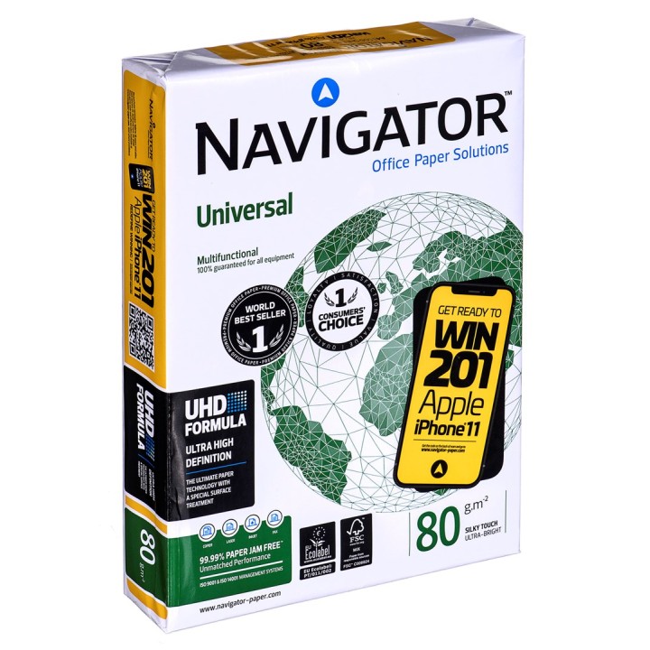 Carta fotocopiatrice ufficio universale Premium Navigator 8247A80 (A4, 80g/m2, 500 fogli, carta bianca)