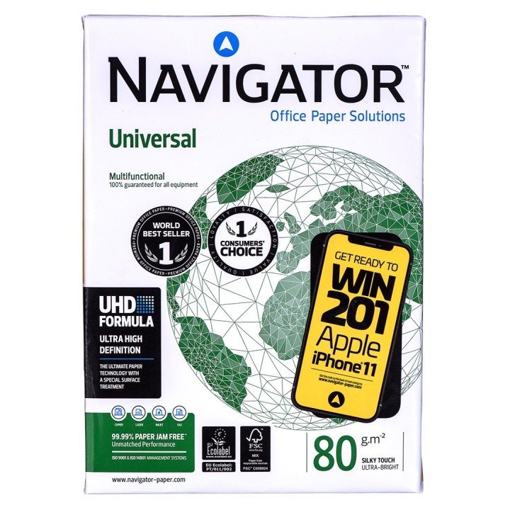 Carta fotocopiatrice ufficio universale Premium Navigator 8247A80 (A4, 80g/m2, 500 fogli, carta bianca)