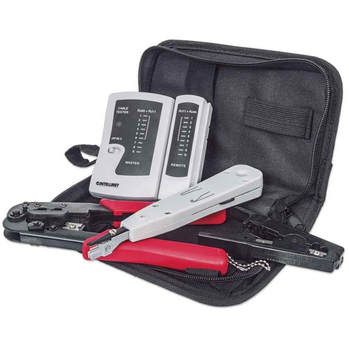 Intellinet Kit Attrezzi Rete 4 Pezzi Kit Rete 4 Attrezzi Composto da Tester LAN Punch down LSA Pinza Crimpatrice e Attrezzo di T