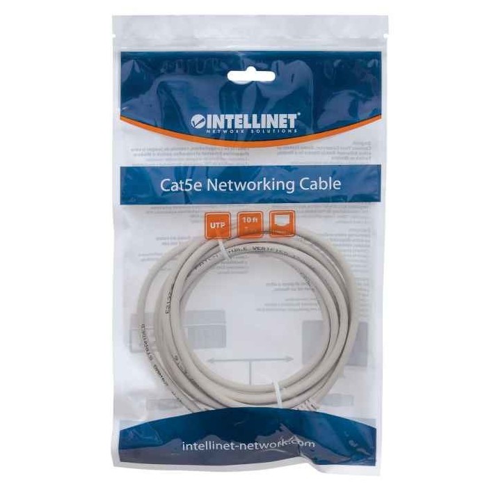 Intellinet Cavo patch di rete Cat5e 3m grigio CCA U/UTP PVC RJ45 contatti placcati oro senza grovigli protetto garanzia a vita