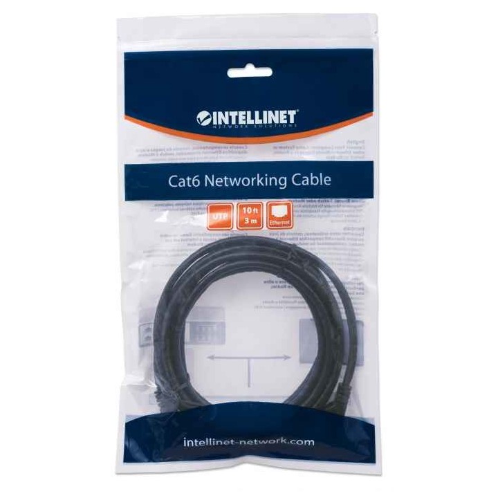 Intellinet Cavo patch di rete Cat6 3m nero CCA U/UTP PVC RJ45 contatti placcati oro senza grovigli protetto garanzia a vita