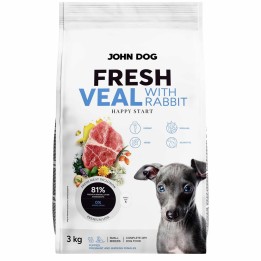 JOHN DOG Junior fresco razze piccole vitello con coniglio - cibo secco per cani - 3kg
