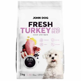 JOHN DOG Tacchino fresco e manzo - cibo secco per cani - 3kg