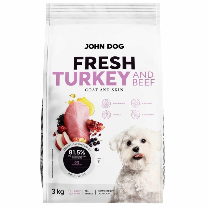 JOHN DOG Tacchino fresco e manzo - cibo secco per cani - 3kg