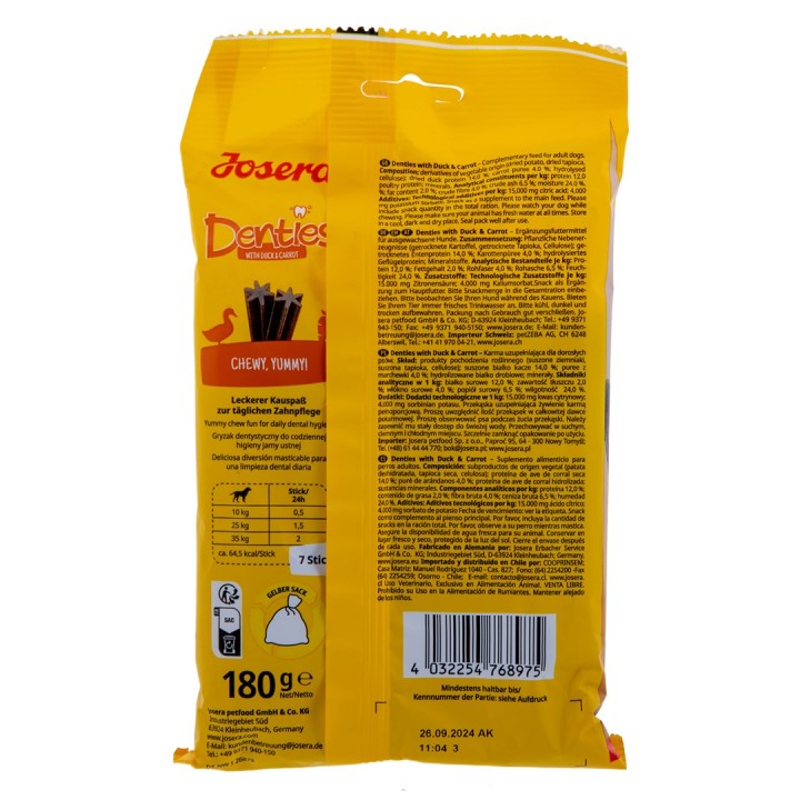 JOSERA Denties Anatra con carota - snack per cani - 180g