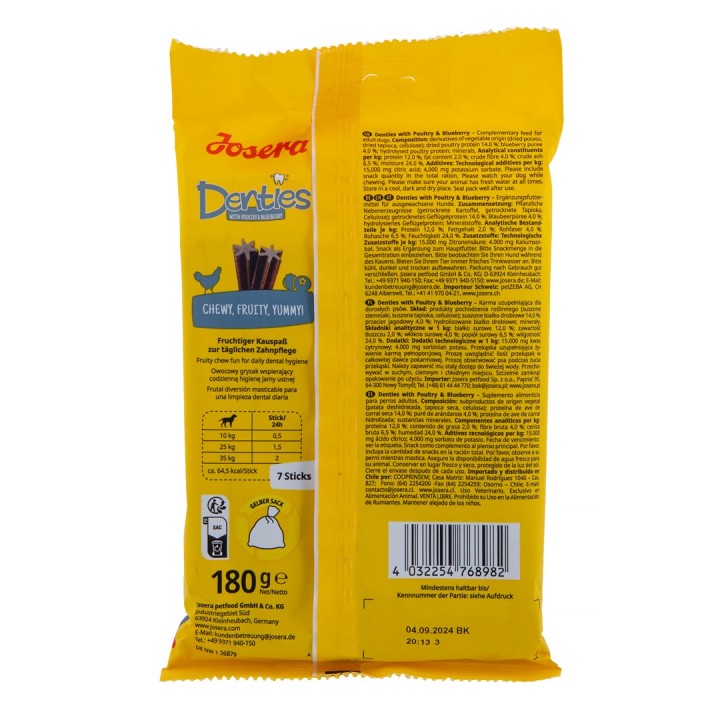 JOSERA Denties Pollame con mirtilli - snack per cani - 180g