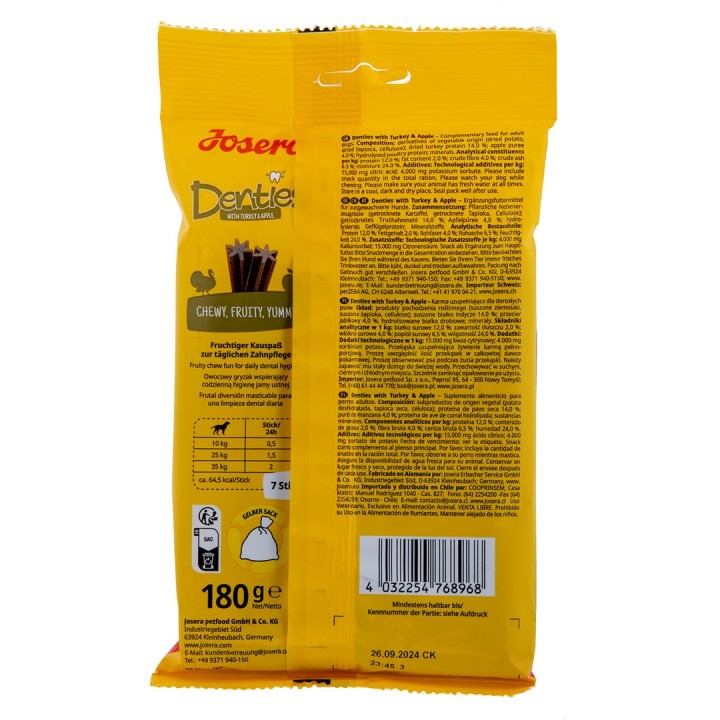 JOSERA Denties Tacchino con mela - snack per cani - 180g