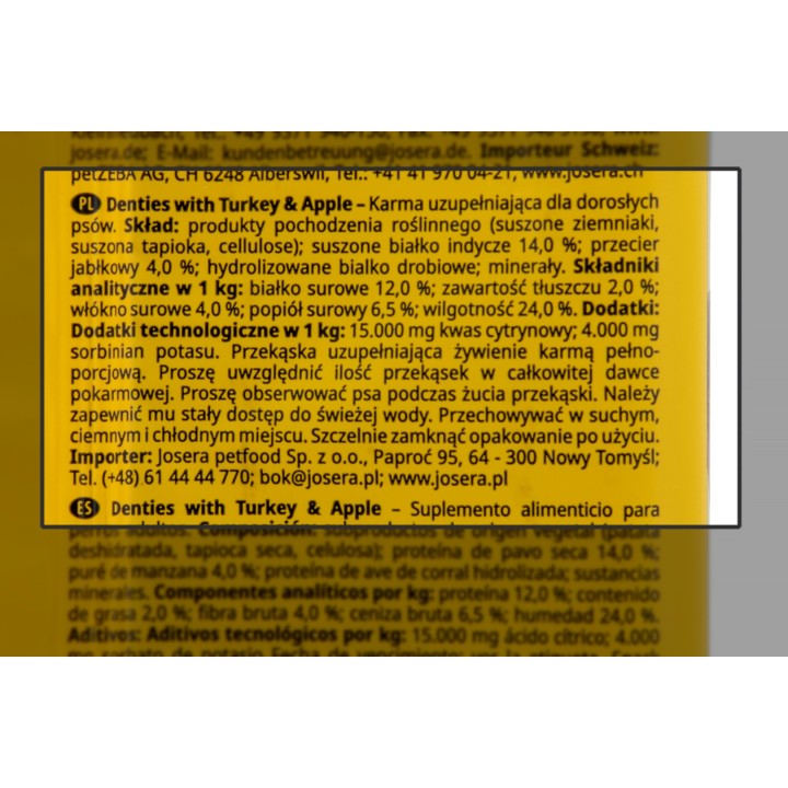 JOSERA Denties Tacchino con mela - snack per cani - 180g
