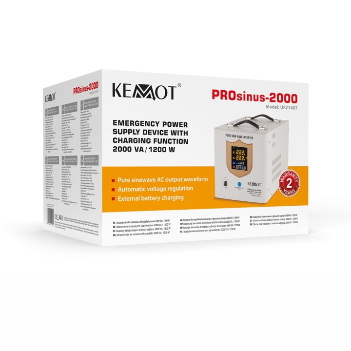 KEMOT PROsinus-2000 Unità di alimentazione di emergenza – invertitore a onda sinusoidale pura con funzione di ricarica 12V 230V 