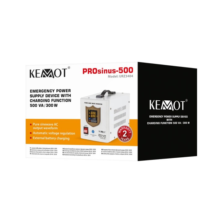 KEMOT PROsinus-500 Alimentatore di emergenza – invertitore a onda sinusoidale pura con funzione di ricarica 12V 230V 500VA/300W