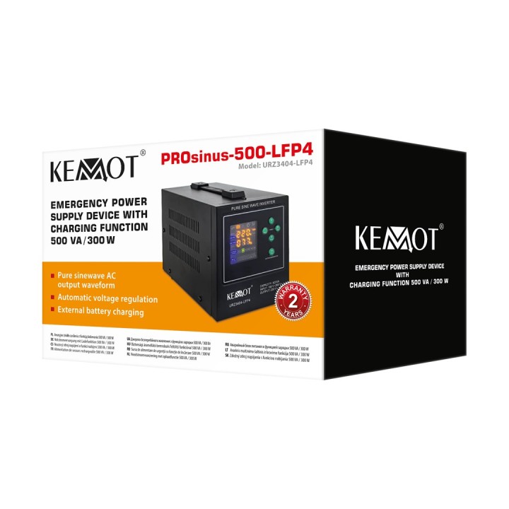 KEMOT PROsinus-500-LiFePo4 Alimentatore di emergenza – inverter a onda sinusoidale pura con funzione di ricarica 12V 230V 500VA/