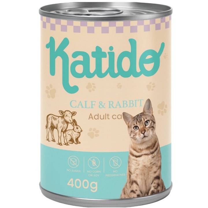 KATIDO Vitello con coniglio - cibo umido per gatti - 400g