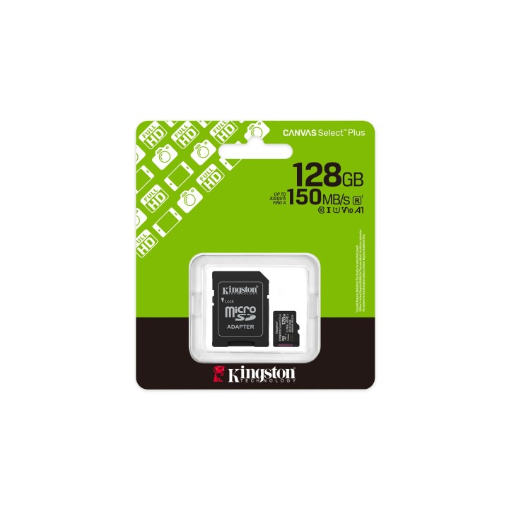 Kingston Technology 128GB microSDXC Canvas Select Plus Gen3 150MB/s A1 Scheda + Adattatore