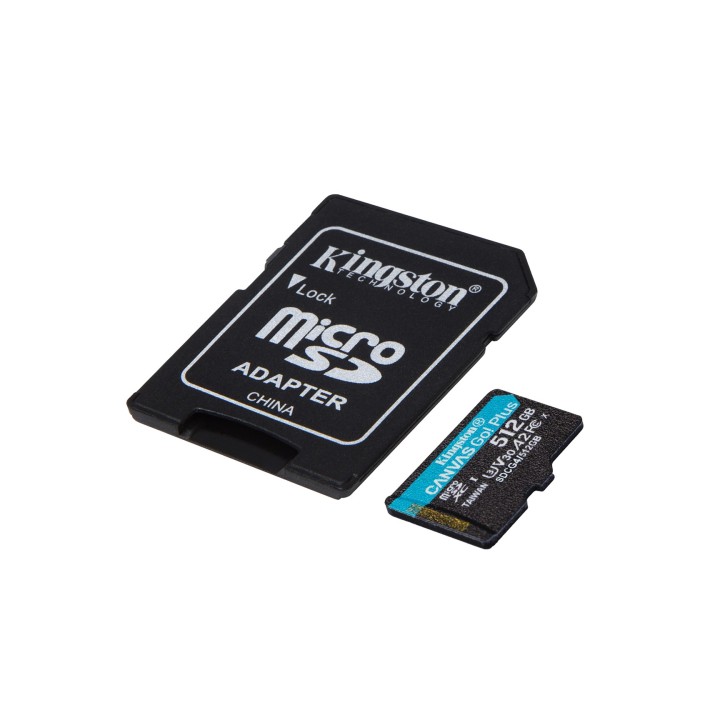Kingston Technology 512GB microSDXC Canvas Go Plus Gen4 200MB/s A2 U3 V30 Scheda + Adattatore