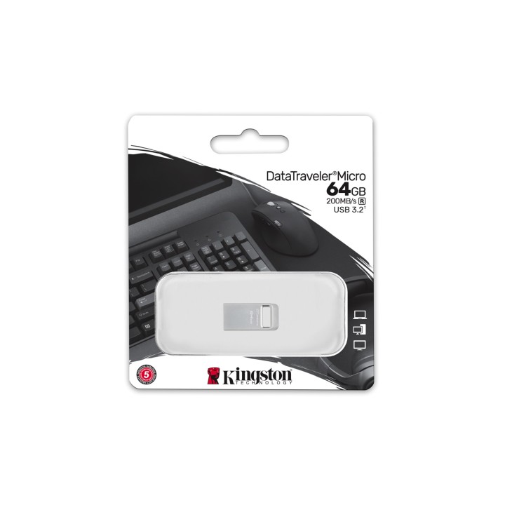 Kingston Technology DataTraveler 64GB Micro 200MB/s Metallo USB 3.2 Gen 1