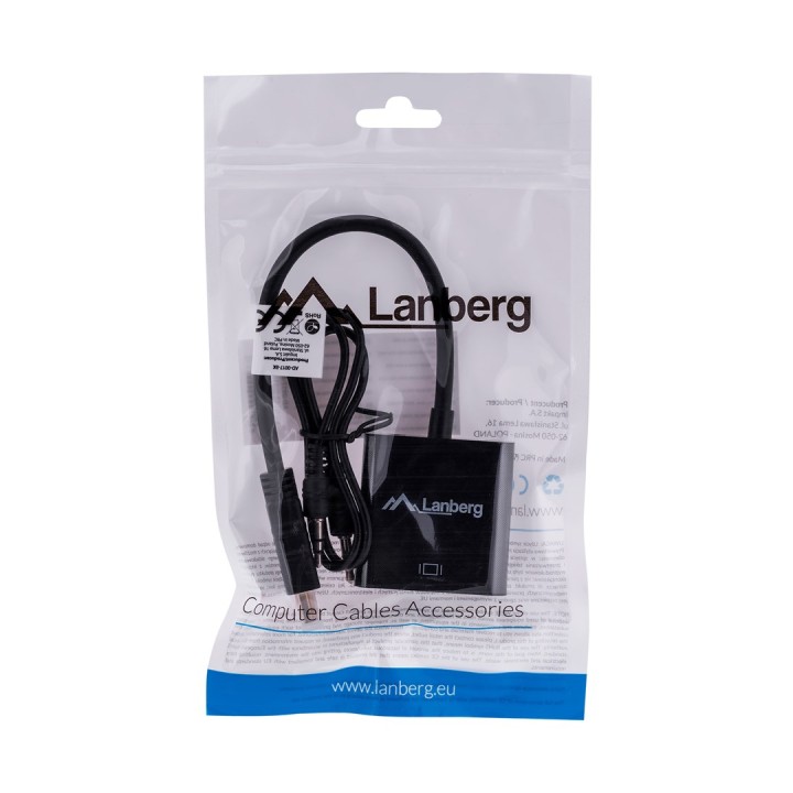 Lanberg AD-0017-BK adattatore cavo video 0.2 m VGA (D-Sub) HDMI Type A (Standard) nero