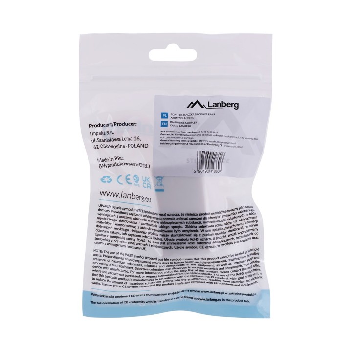 Lanberg AD-RJ45-RJ45-OU5 adattatore genere cavo RJ-45 bianco