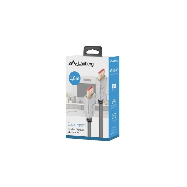 Lanberg CA-DPDP-20CU-0018-BK DisplayPort cavo 20 PIN V1.4 1.8m 8K