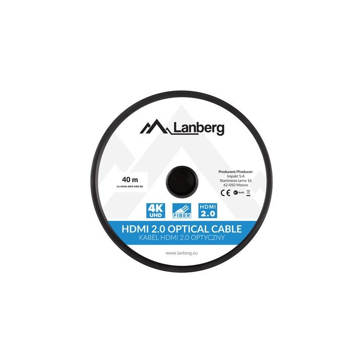 Lanberg CA-HDMI-20FB-0400-BK cavo ottico HDMI M/M 40m v2.0 4K AOC