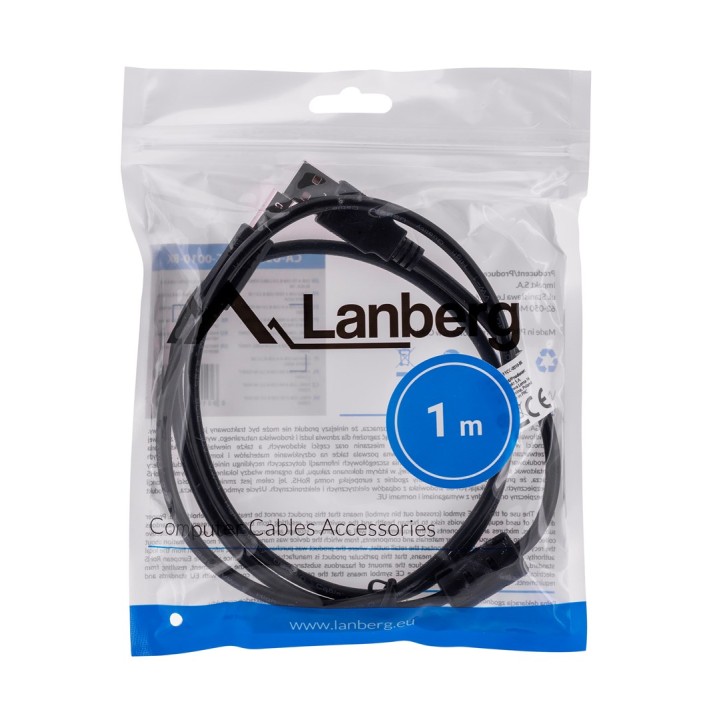 Lanberg CA-USBA-11CC-0010-BK USB cavo 1 m 2.0 USB B nero