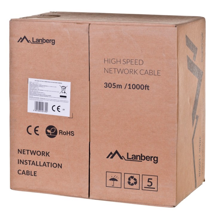 Lanberg LCU6-12CU-0305-S cavo di rete 305 m Cat6 U/UTP (UTP) grigio