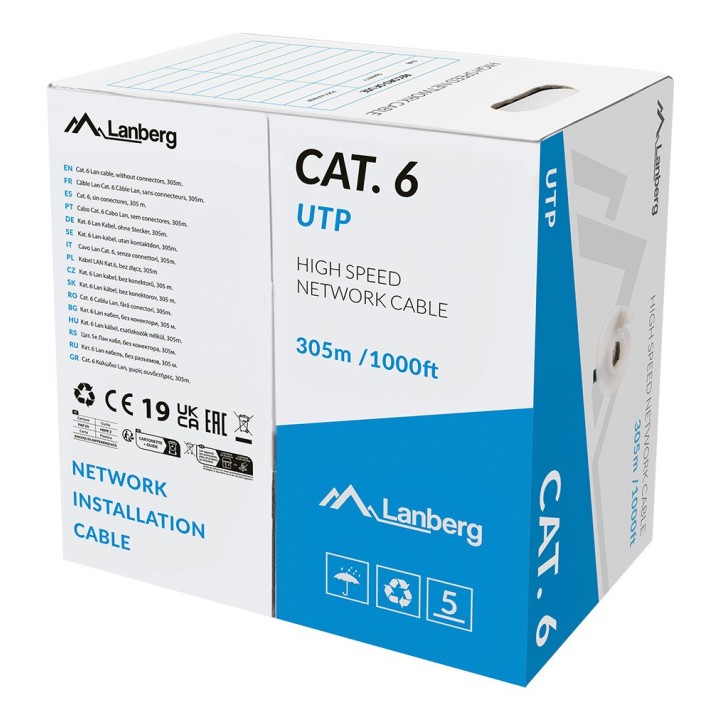 Lanberg LCU6L-11CU-0305-S cavo di rete grigio 305 m Cat6 U/UTP (UTP) rotondo